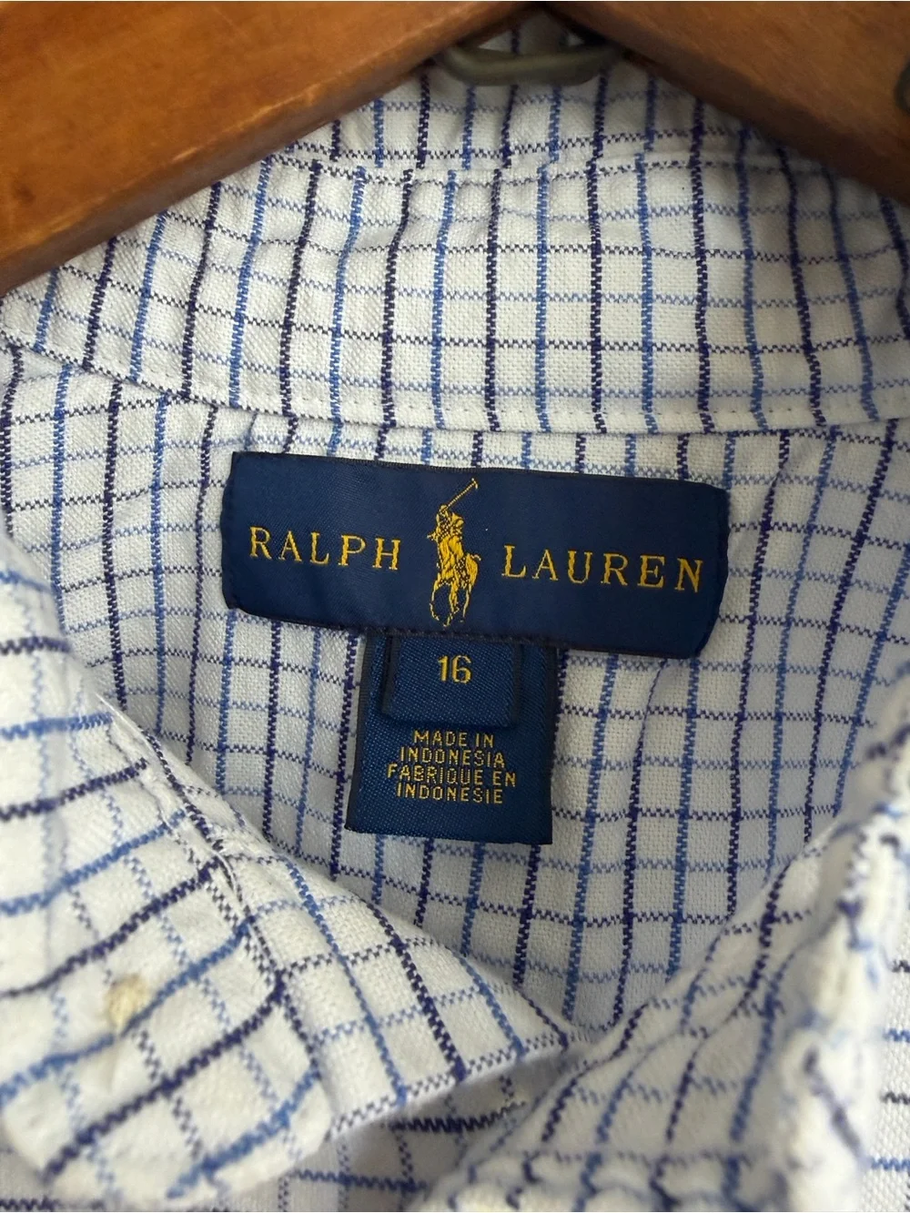 Ralph Lauren White and Blue Checked Button-Down Dress Shirt
